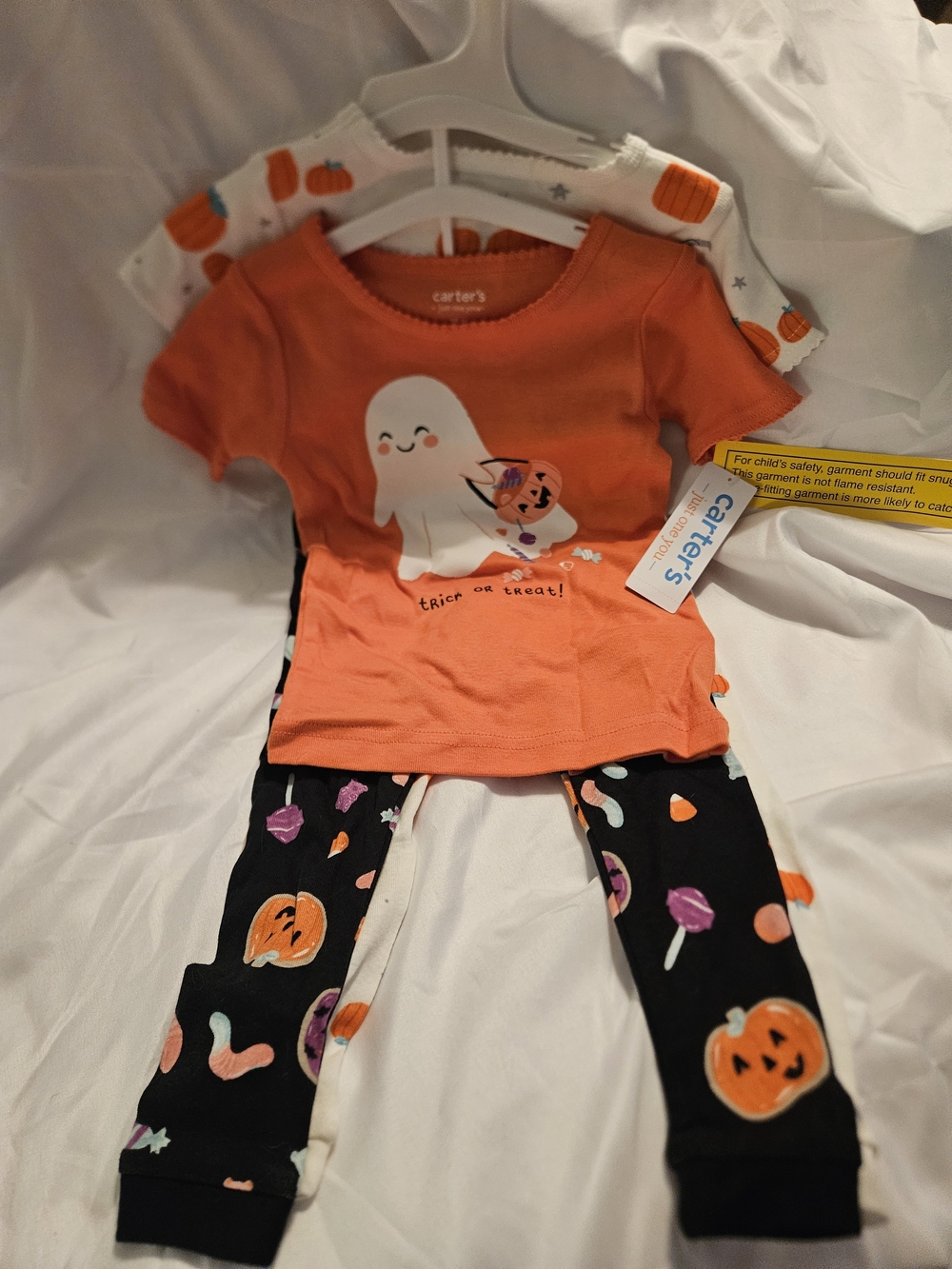 Carter's Orange Ghost Tee and Black Pumpkin Pants Halloween Pajama Set